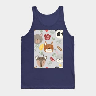 Woodland animals kids pattern grey background Tank Top